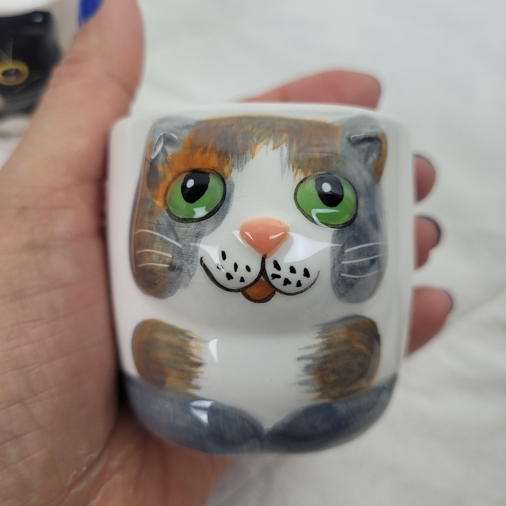 Small Miniature White Painted Cat Theme Pots Planters For Succulents 2 x 2.5 - Picture 6 of 8